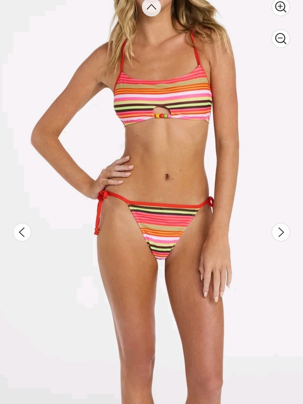 No Boundaries Red, Pink & Yellow Striped Tie-Side Bikini